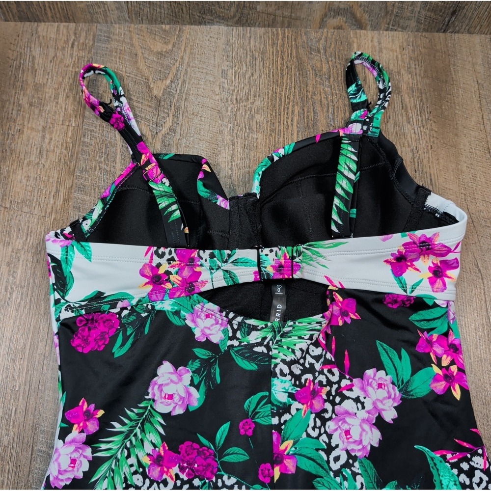 Torrid One Piece Swimsuit Sz 0 C/D Floral Tropical Animal Print Ruched Underwire - Picture 7 of 11